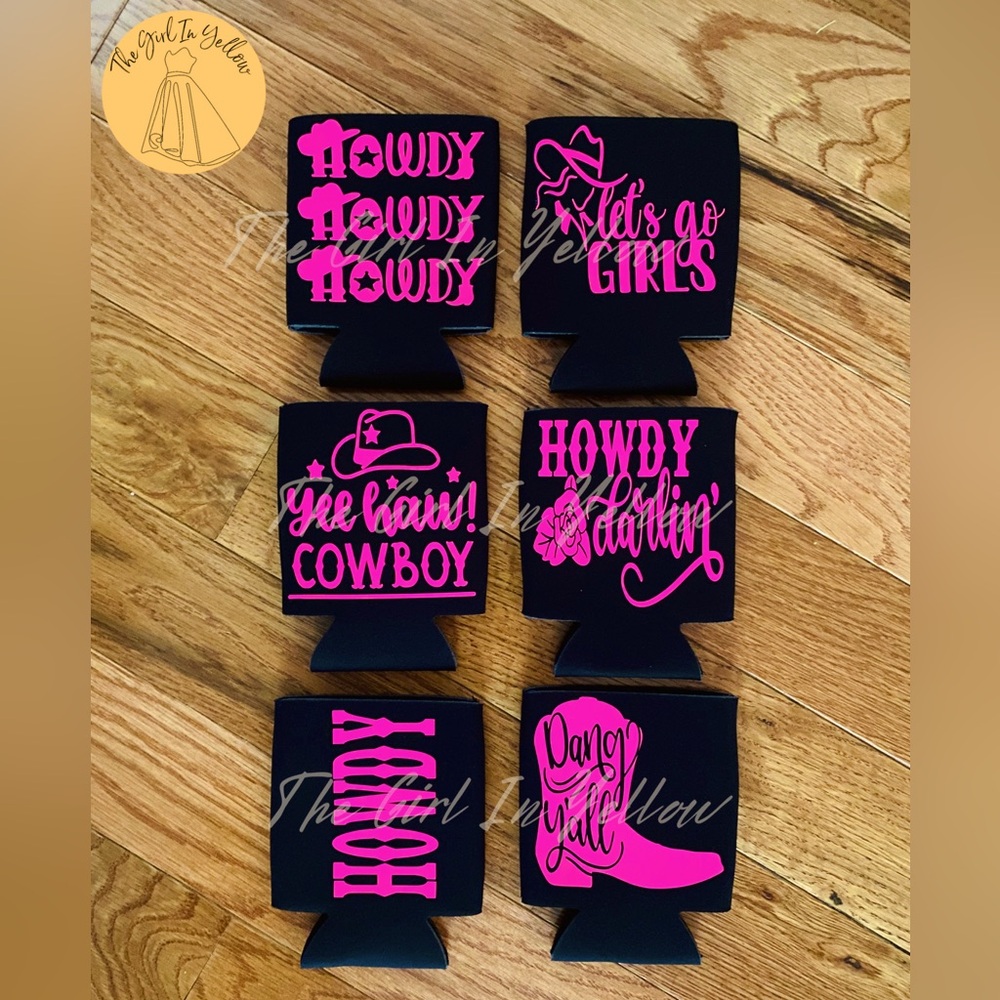New Howdy Country Girl Can Coolers Set of 6 Bachelorette Yeehaw Cowboy Coozies